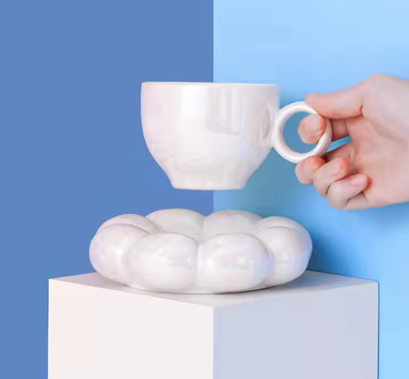 طقم فنجان وصحن قهوة من سلسلة ماركاروني الأكثر مبيعًا على الطراز الاسكندنافي، فنجان وصحن من السيراميك على شكل زهرة عباد الشمس، سعة 220 مل.