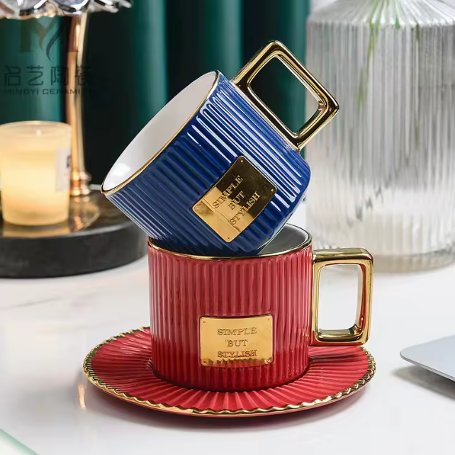 European high-end electroplated gold afternoon tea cups, coffee cups, saucers, and exquisite Turkish light luxury coffee cup set.