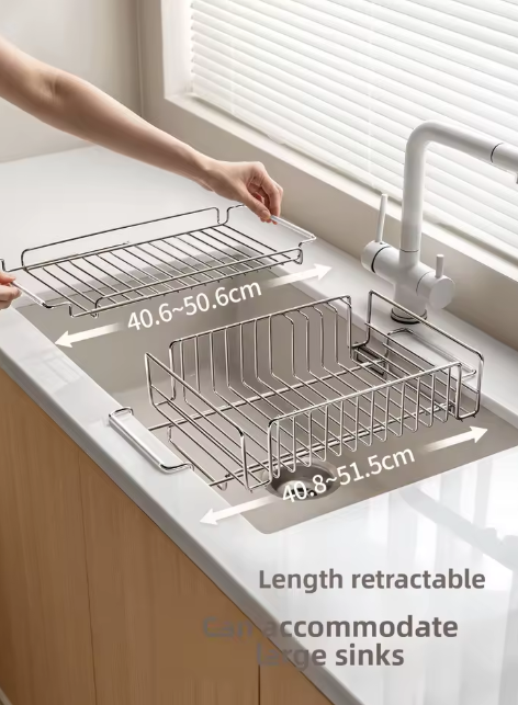 Stainless Steel Rectangular Drain Rack Extendable Bowl Plate