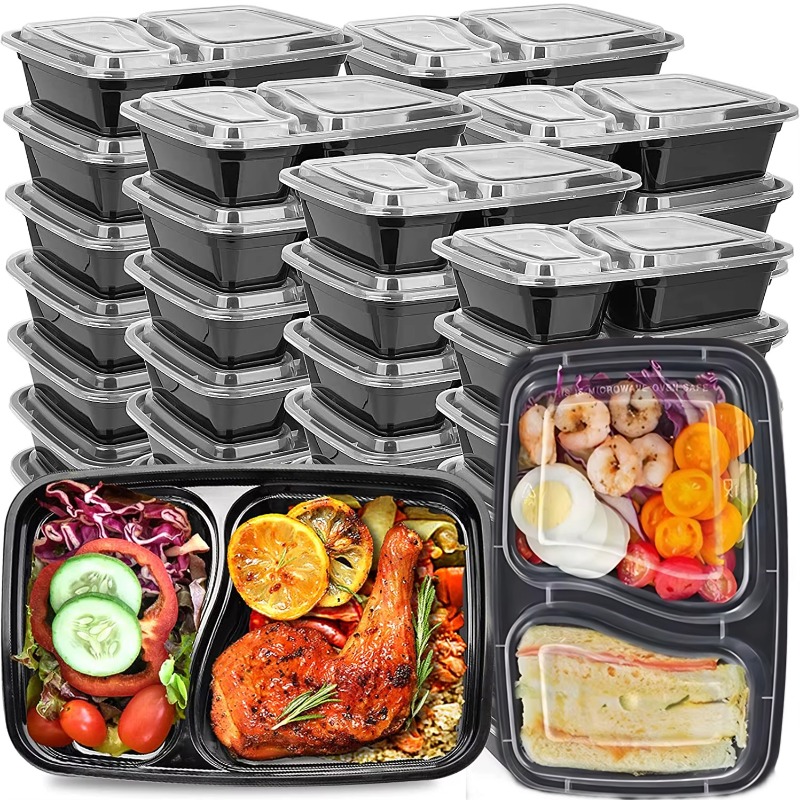 2 Compartment Plastic Take Away Bento Lunch Box Food Container