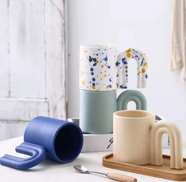 Customized creative arch bridge handle ceramic mug for home, office, coffee, gift, couple, or girl drinking cup