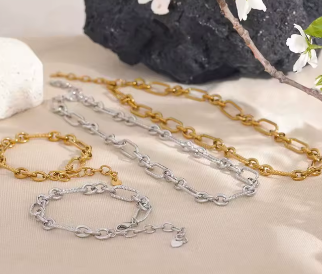Stainless Steel Necklace Bracelet Set 